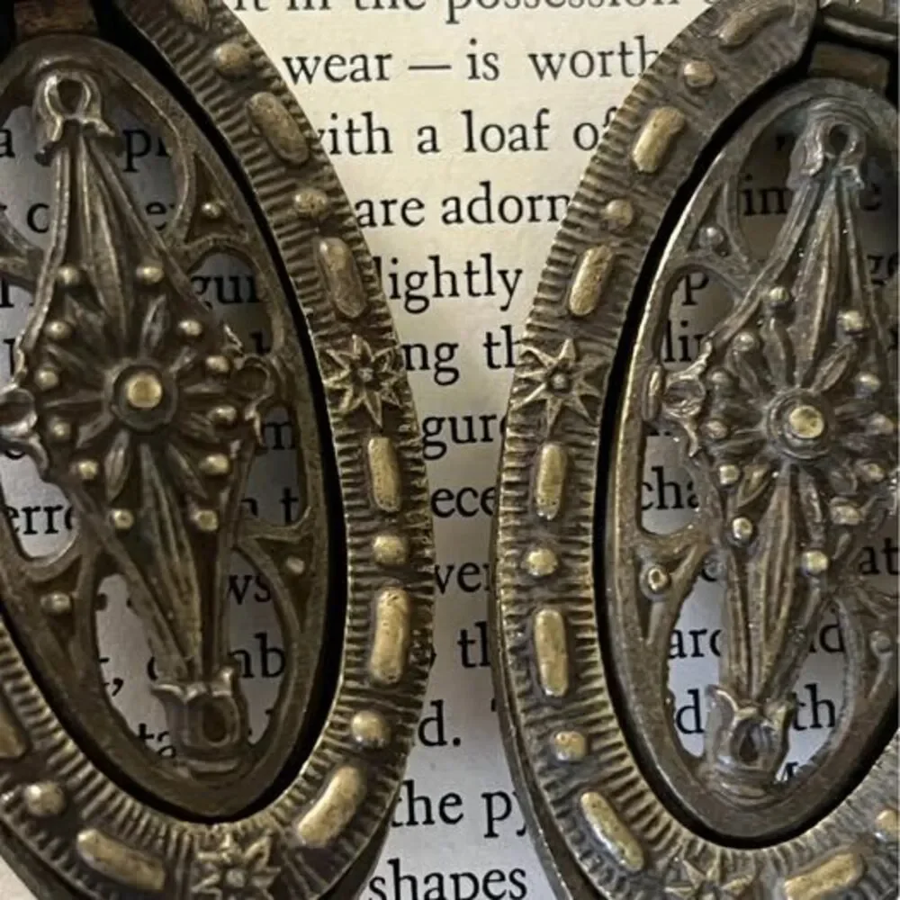 Pair of Vintage Oval-shaped Ornate Brass Drawer/Cabinet Ring Pulls